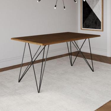 Imagem de Mesa De Madeira Trama Base Preta Com Tampo Amêndoa 140 X 80 - Asturias - Cor: Preto