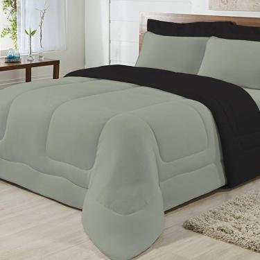 Imagem de Edredom Dupla Face 100% Algodão Malha Casal Gran Moratta 01 Peça - Preto- Cinza