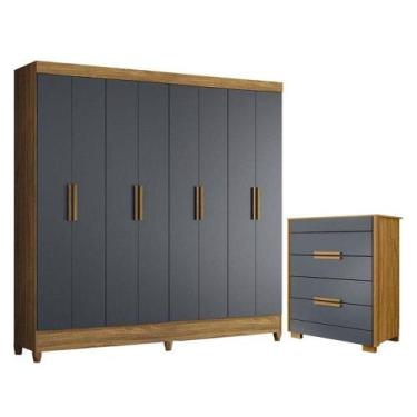 Imagem de Guarda Roupa Casal Marajó E Cômoda Dhara Freijó Cinza - Moval - MOVAL 