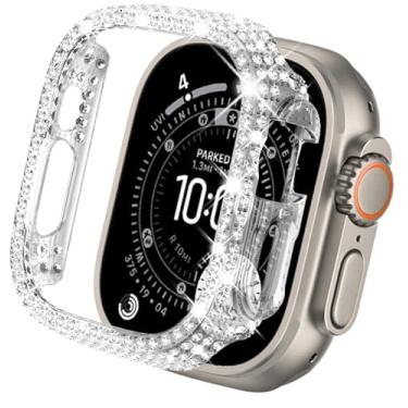 Imagem de KADES Capa protetora de tela para Apple Watch Ultra 2/Ultra 49 mm com diamantes completos, protetor de tela de policarbonato rígido brilhante de cristal (transparente, 49 mm)