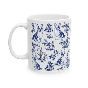Imagem de Caneca de café Corgi Dog French Toile De Jouy - Inspirada em Toile De Jouy Caneca de café - Presentes para amantes de cães - presentes para mulheres - amantes de animais de estimação no dia das mães