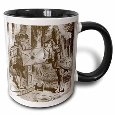 Imagem de 3dRose Caneca de dois tons de sapos com envelope Alice no País das Maravilhas 325 ml, preta/branca