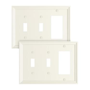 Imagem de TREEWELL Pacote com 2 decoradores/placa de cobertura de interruptor de luz dupla, capas de tomada elétrica decorativas modernas de amêndoa clara, placas de interruptor de parede de fibra de bambu e