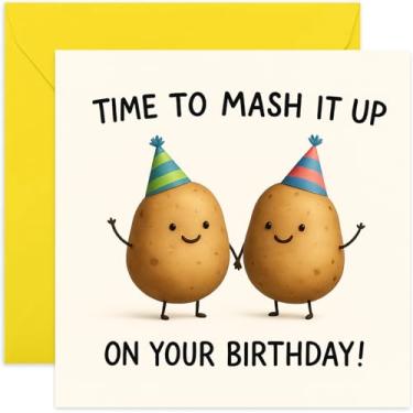 Imagem de Time to Mash It Up Cartão de aniversário para melhor amigo, para homens mulheres ele ela, piada de batata trocadilho humor presente de aniversário - quadrado, em branco por dentro com envelope premium