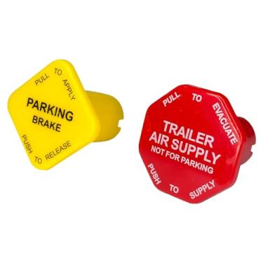 Imagem de SWQS Conjunto de 2 manípulos de freio a ar de estacionamento e reboque 298818N amarelo e 298817N vermelho de substituição para caminhões Peterbilt Kenworth Volvo Western Star Truck e válvulas Bendix
