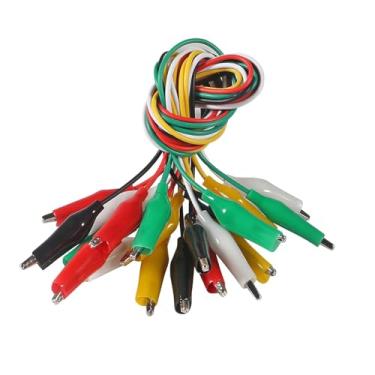 Imagem de 10 clipes de jacaré elétricos, pontas de teste de 5 cores com sondas de teste, cabo de fios de jumper de crocodilo com clipes jacaré para conexão de circuito elétrico, experimentos escolares DIY
