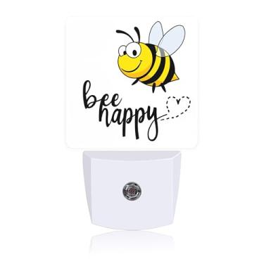 Imagem de Luz noturna Bee Happy, luzes noturnas conectadas à parede com sensor de crepúsculo ao amanhecer, luz noturna para decoração de quarto feminino, masculino, corredor, cozinha, banheiro, berçário
