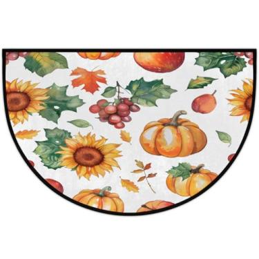 Imagem de Tapete de porta meio redondo, girassol, abóbora, antiderrapante, absorvente, semicírculo, tapetes laváveis, meia lua, tapetes para ambientes internos, pátio, cozinha, banheiro, entrada, lareira