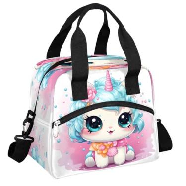 Imagem de hongjinglin Lancheira isolada para mulheres, homens, adultos, reutilizável, à prova d'água, à prova de vazamento, lancheira, unicórnio, azul, rosa, grande, refrigeradora, lancheira, bolsas, bolsa de