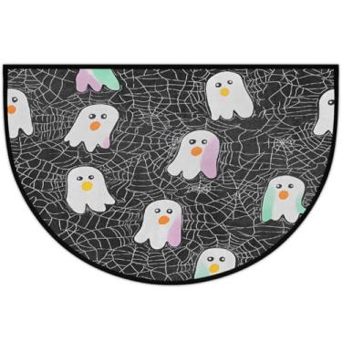 Imagem de Tapete de porta meio redondo Halloween adoráveis fantasmas antiderrapantes absorventes semicírculos, tapetes laváveis, tapetes de meia lua para interior, pátio, cozinha, banheiro, entrada, lareira