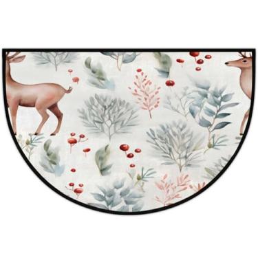 Imagem de Tapete de porta meio redondo, adorável alce, Natal, antiderrapante, absorvente, semicírculo, tapetes laváveis, para ambientes internos e externos, pátio, cozinha, banheiro, entrada, lareira, decoração