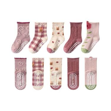 Imagem de Meias De Algodão Antiderrapantes Para Crianças, 5 Pares, Desenhos Anim