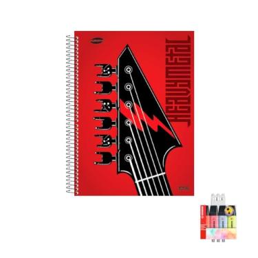 Imagem de Kit Caderno Masculinos 20 Matérias 400 Folhas KBOM Caneta Trigel 0.8mm 12 Unidades + Marca Texto Boss Pastel