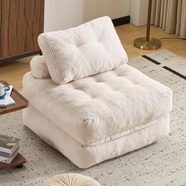 Imagem de LFCREATOR Sofá-cama dobrável, cadeira conversível para adultos, sofá cama dobrável com enchimento de espuma com travesseiro, cadeiras de dormir colchão de chão de tamanho único, branco
