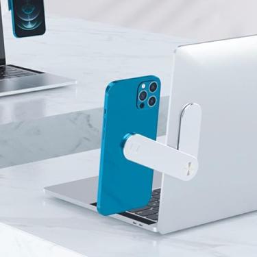 Imagem de Suporte Magnético de Celular para Notebook – Clipe Articulado 360° em Alumínio – Fixação Adesiva 3M e Placa Metálica – Ideal p/Produtividade e Tela Dupla (Prata)