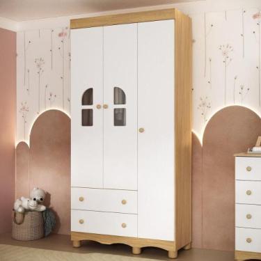Imagem de Guarda-roupa Infantil 92cm com Vidro 3 Portas e 2 Gavetas Aurora Multi