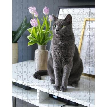 Imagem de Quebra Cabeça Gatos Cinza De 300 Peças Mdl03 + Chaveiro - Reidopendriv