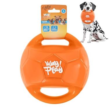 Imagem de ALL FOR PAWS Brinquedo de bola de cachorro para cães médios e grandes, bolas para cabo de guerra e busca, brinquedo de buscar com alças e rangido de riso, laranja