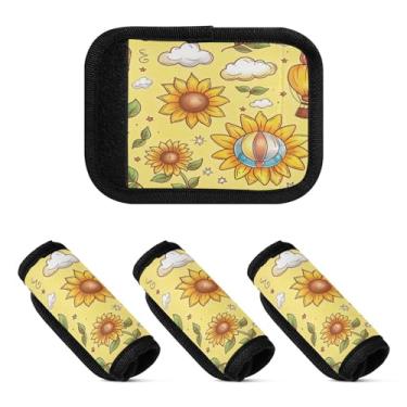 Imagem de Qilmy Brilhantes Girassóis Bagagem Alça Embrulhar Pacote 2 Identificadores de Bagagem Identificadores de Bagagem Conforto Pegas Capa para Carrinho de Viagem Bolsa Mala Avião Acessórios de Viagem 2048