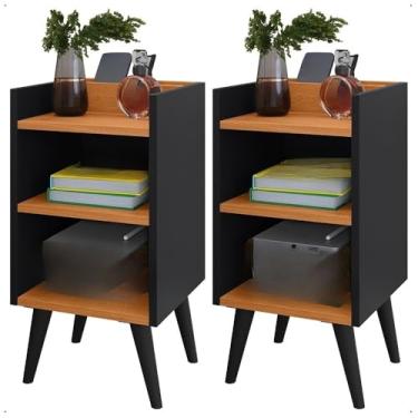 Imagem de KIT 2 MESA DE CABECEIRA CRIADO QUARTO CAMA RETRO COM PORTA CELULAR OBJETOS - FACIL MONTAGEM(KIT 2 MAX - PRETO /)