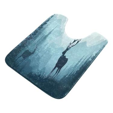Imagem de Burbuja Tapete de banheiro Deer in Forest, tapete de banho absorvente de pelúcia macio, base antiderrapante para piso de banheiro, oval em forma de U