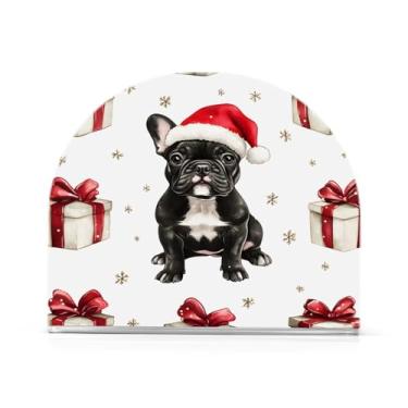 Imagem de xigua Bonito suporte de guardanapo de buldogue de Natal para mesas, porta-guardanapos de papel de placa acrílica elegante, dispensador de papel de seda independente moderno para jantar, sala de estar