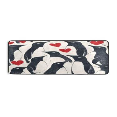 Imagem de Burbuja Tapete de corredor Valentine Penguins 61 x 183 cm, tapete lavável antiderrapante com suporte de borracha, tapete para sala de estar, corredor, decoração de casa