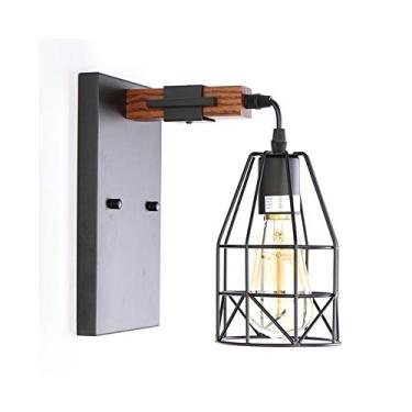 Imagem de Luminária de parede LED com cúpula em formato de gaiola, suporte para lâmpada preto, estilo retrô, ideal para loft, quarto, sala de estar, cozinha, sala de jantar, bar ou café, 1 lâmpada.