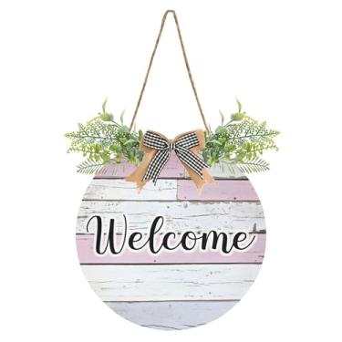 Imagem de Burbuja Placa de boas-vindas de madeira branca e rosa, placa de boas-vindas pendurada com flor para porta, parede, casa, casa de fazenda, varanda, decoração de feriados, 30 x 30 cm