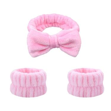 Imagem de Conjunto de faixa de cabeça e pulseira de spa, pacote com 3 faixas femininas para maquiagem facial, itens essenciais para a noite de spa, acessórios de cabelo para cuidados com a pele para mulheres