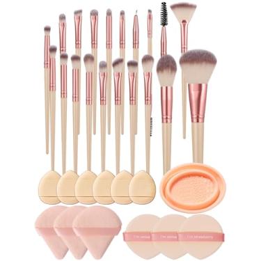 Imagem de Conjunto combinado de 33 peças de 20 pincéis de maquiagem e esponjas de maquiagem em pó pincel de base para líquido, creme e pó - polido, mistura e pincel facial