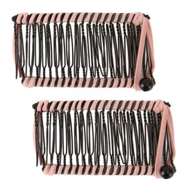 Imagem de Ainoli 2 peças de grampos de cabelo de banana, fio tecido de metal, fácil operação, pente clincher vintage simples e estiloso para família de viagens de escritório (Rosa)