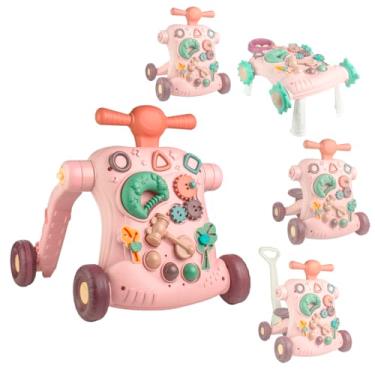 Imagem de BVX Andador Infantil 5 em 1, Multifuncional, Rosa, Mesa Interativa, Motoca, Patinete, Puxador, para Bebês a partir de 6 Meses, Estimula Desenvolvimento Motor (Rosa)