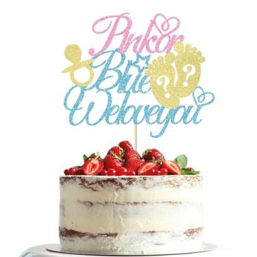Imagem de Dxsdgetue Pink or Blue We Love You Cake Topper with Footprint Gender Reveal Cake Decorations for Baby Shower Gender Reveal Theme Kids Boys Girls Birthday Glitter Party Decoration Supplies