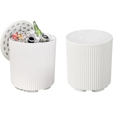 Imagem de FONTOI 2 peças de mesa lateral para área externa, refrigerador portátil de balde de gelo para pátio, 2 em 1, armazenamento de mesa e caixa de gelo, lateral de caixa de gelo externa de 42 cm para