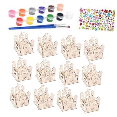 Imagem de Colaxi Conjunto de 12 peças de madeira para pintura, ideal para projetos de decoração infantil, festas em casa e castelo de madeira para pintar com tinta,
