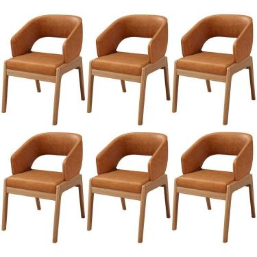 Imagem de Kit 06 Cadeiras De Jantar E Estar Living Estofada Lince L02 Couríssimo Canela - Lyam Decor