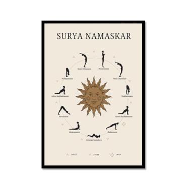 Imagem de Impressão em tela de ioga Membros de Yoga Poses de Yoga Impressão Sol e Lua Saudação Fitness Zen Chakra Afirmações Espiritual Wall Art Decor (SKU2,16x24") = (40 x 60 cm), moldura de metal preto)