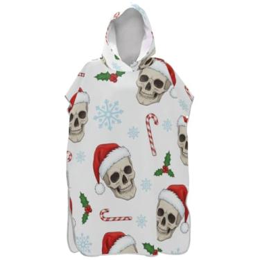 Imagem de Joisal Poncho de surfe para adultos trocador de roupa de praia com capuz toalha de banho absorvente caveira de Natal branco ponchos adultos para mulheres