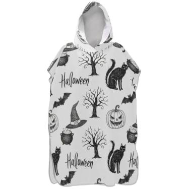 Imagem de Joisal Roupão vintage gato abóbora branco surf poncho trocador para adultos praia moletom toalha natação absorvente praia ponchos para homens