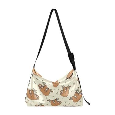 Imagem de Lindas bolsas Hobo de couro marrom preguiça bege bolsa feminina grande bolsa transversal arte animal impressão feminina bolsas outono, Linda preguiça marrom bege