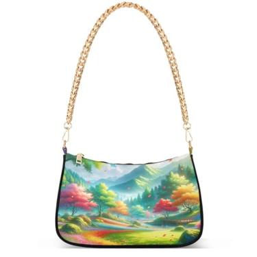 Imagem de Girassóis Tie Dye Estampa Leopardo Lindas Bolsas Femininas Pequena Bolsa Hobo Mulheres Pequenas Bolsas de Mão Corrente Lindas Bolsas de Ombro, Cenário colorido Fairyland