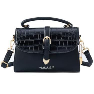 Imagem de Bolsa tiracolo retrô para mulheres, bolsa de ombro moderna de couro com aba de crocodilo com alça superior, Preto, Medium