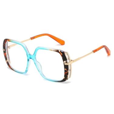 Imagem de Armação de óculos feminina grande quadrada (leopardo azul)