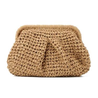 Imagem de Bolsa Transversal com Clipe de Palha Tecida Cor Solida Feminina Estilosa Versátil Clutch Mão Verão Beleza Natural Textura Compacta Pequenos Itens Essenciais Saídas Casuais Ocasiões Especiais Design Bo