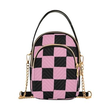 Imagem de Bolsas transversais vintage girassóis e rosas para mulheres, bolsas antirroubo para mulheres, bolsas de uso diário para mulheres, Quadrado preto rosa, 15*21*8cm