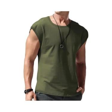 Imagem de Camiseta solta sem mangas masculina, colete curto, roupa esportiva par