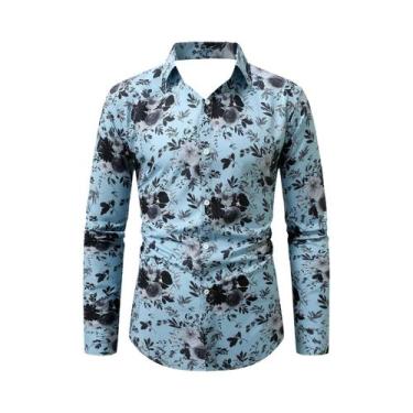 Imagem de Camisa Social Casual Masculina De Manga Longa Com Estampa Floral Estil