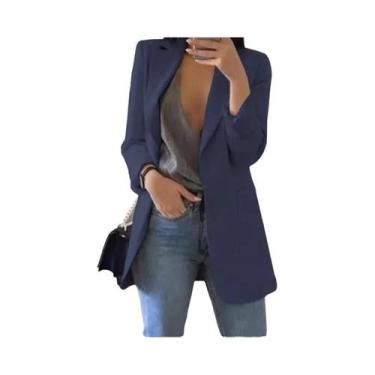 Imagem de Blazer Casual plus Size Para Mulheres, Cardigan Sólido Com Lapela, Cas