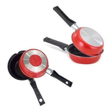 Imagem de Frigideira Dupla Antiaderente 14cm Hamburguer Omelete Cozinha Resisten